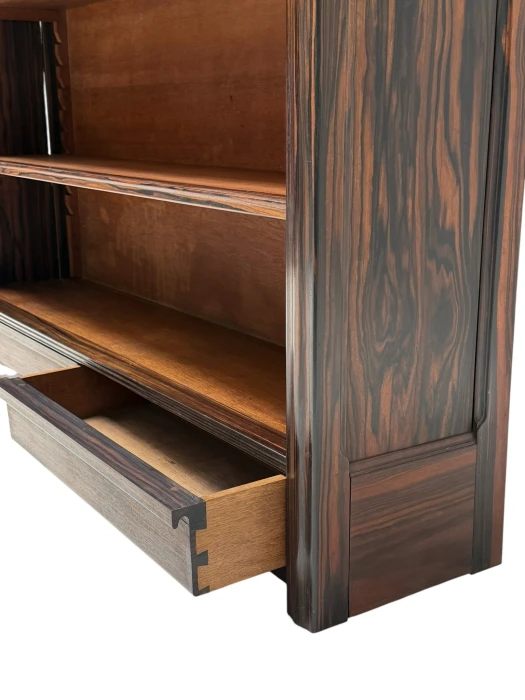Art Deco Open Bookcase, Macassar Ebony with Oak Shelves, 1920s Design